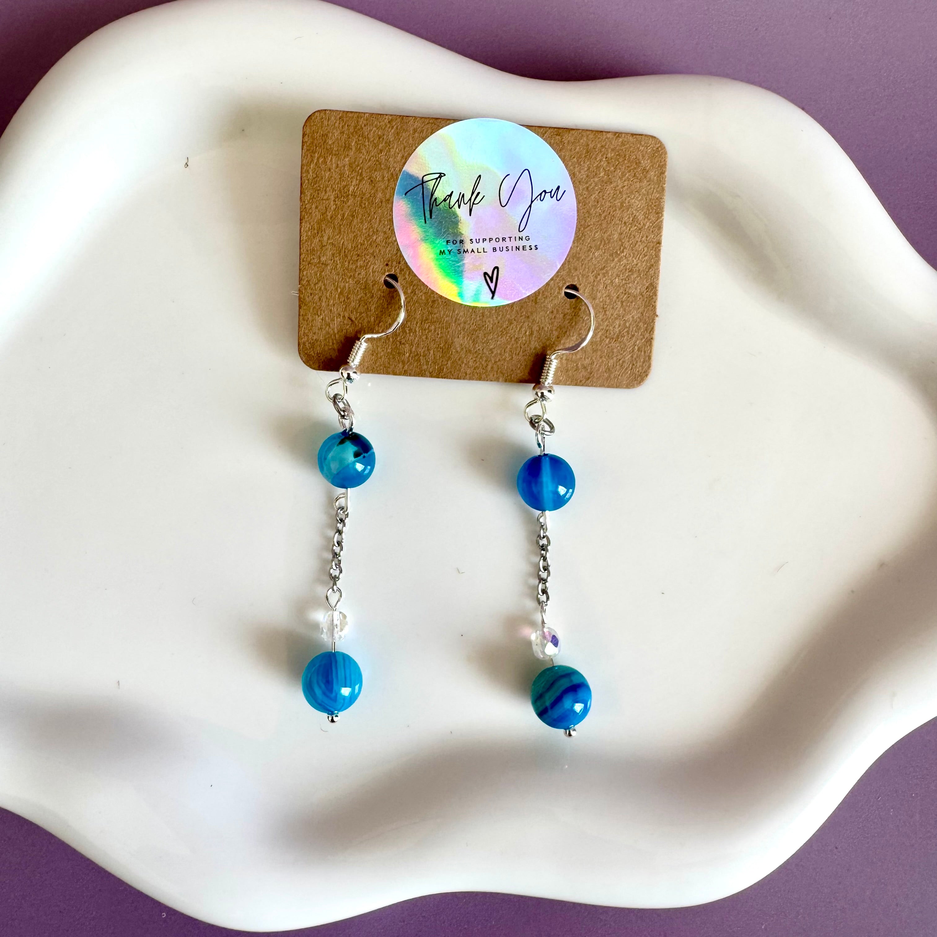 Blue Agate Stainless Steel Drop Earrings
