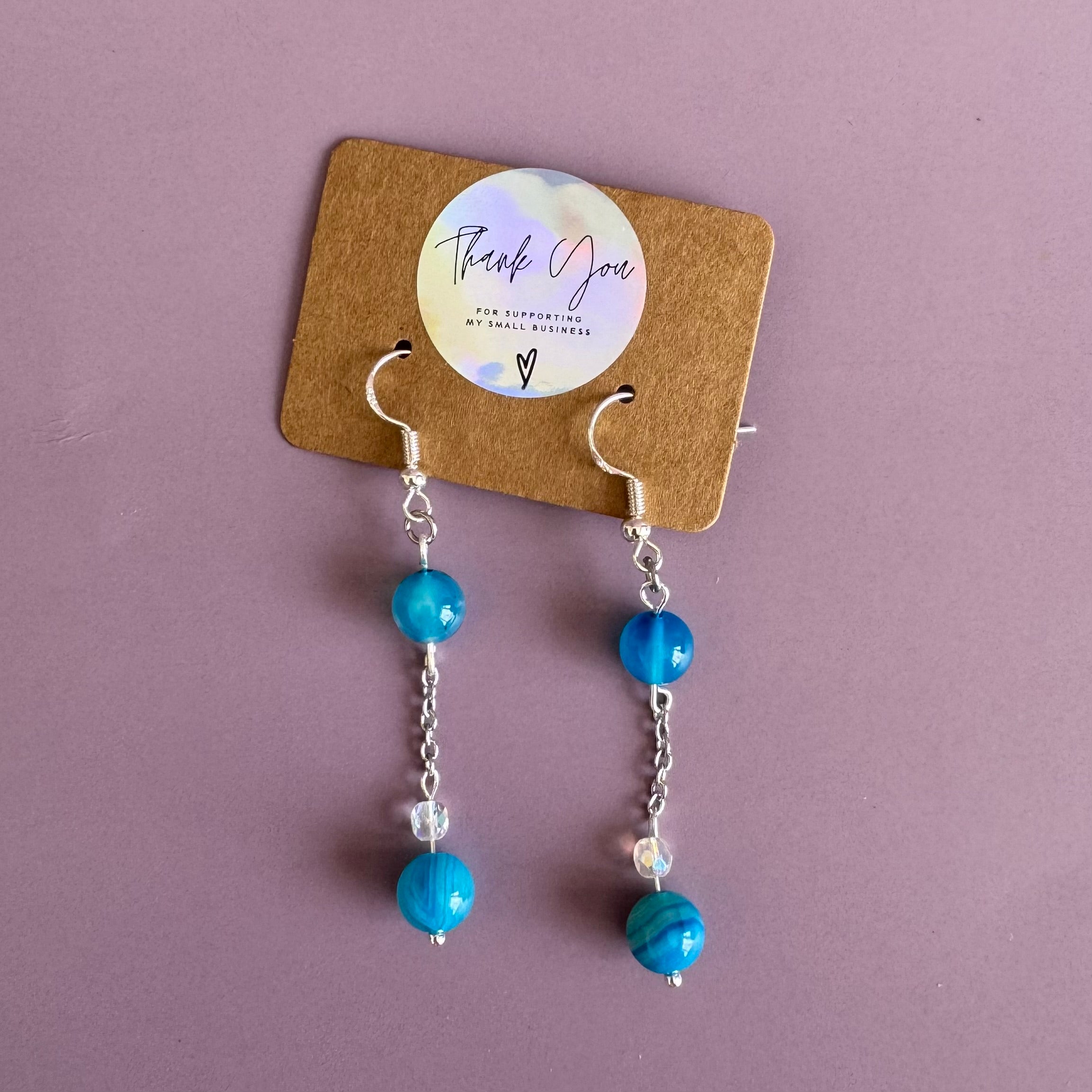 Blue Agate Stainless Steel Drop Earrings