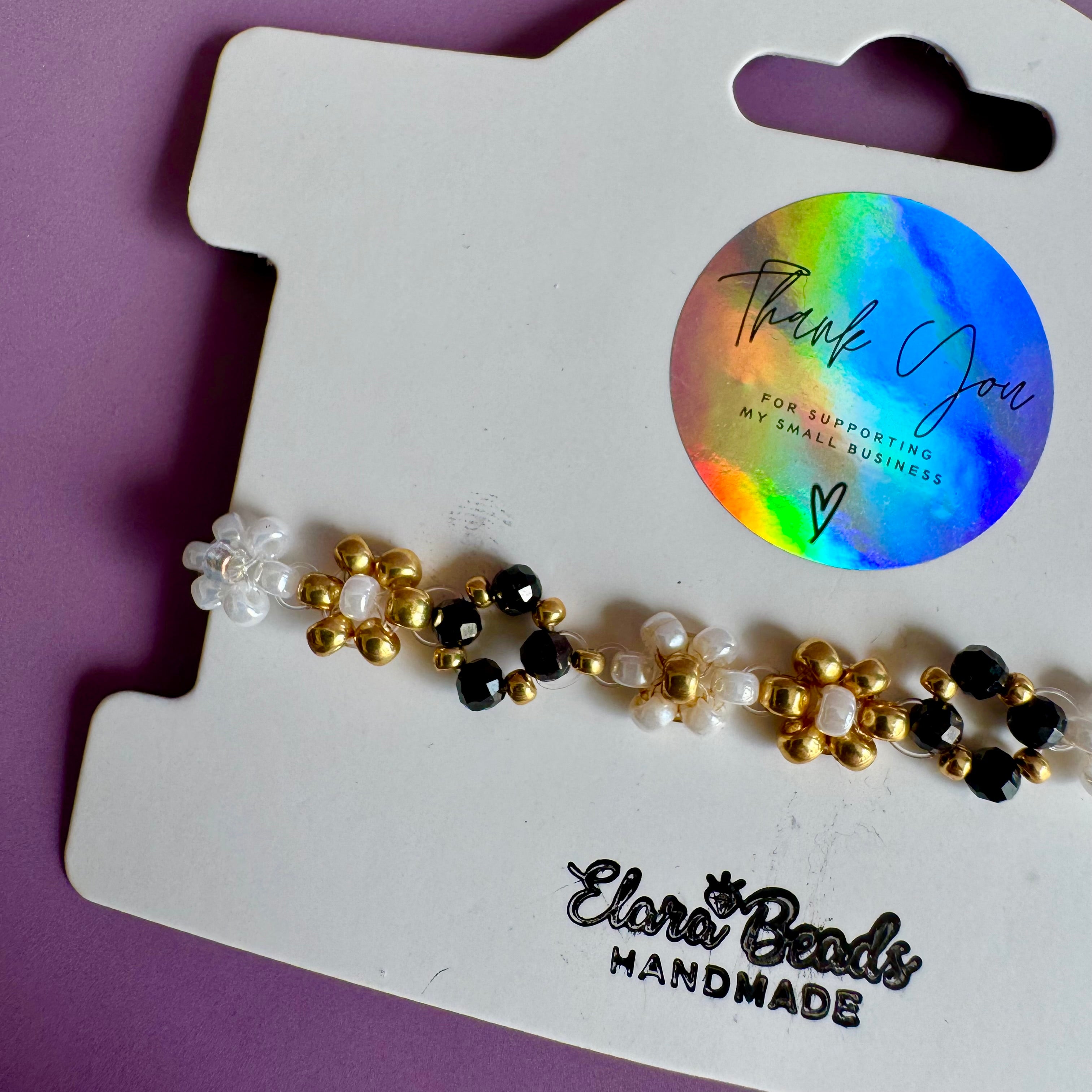 18k Gold Filled White Flower and Hematite Bracelet