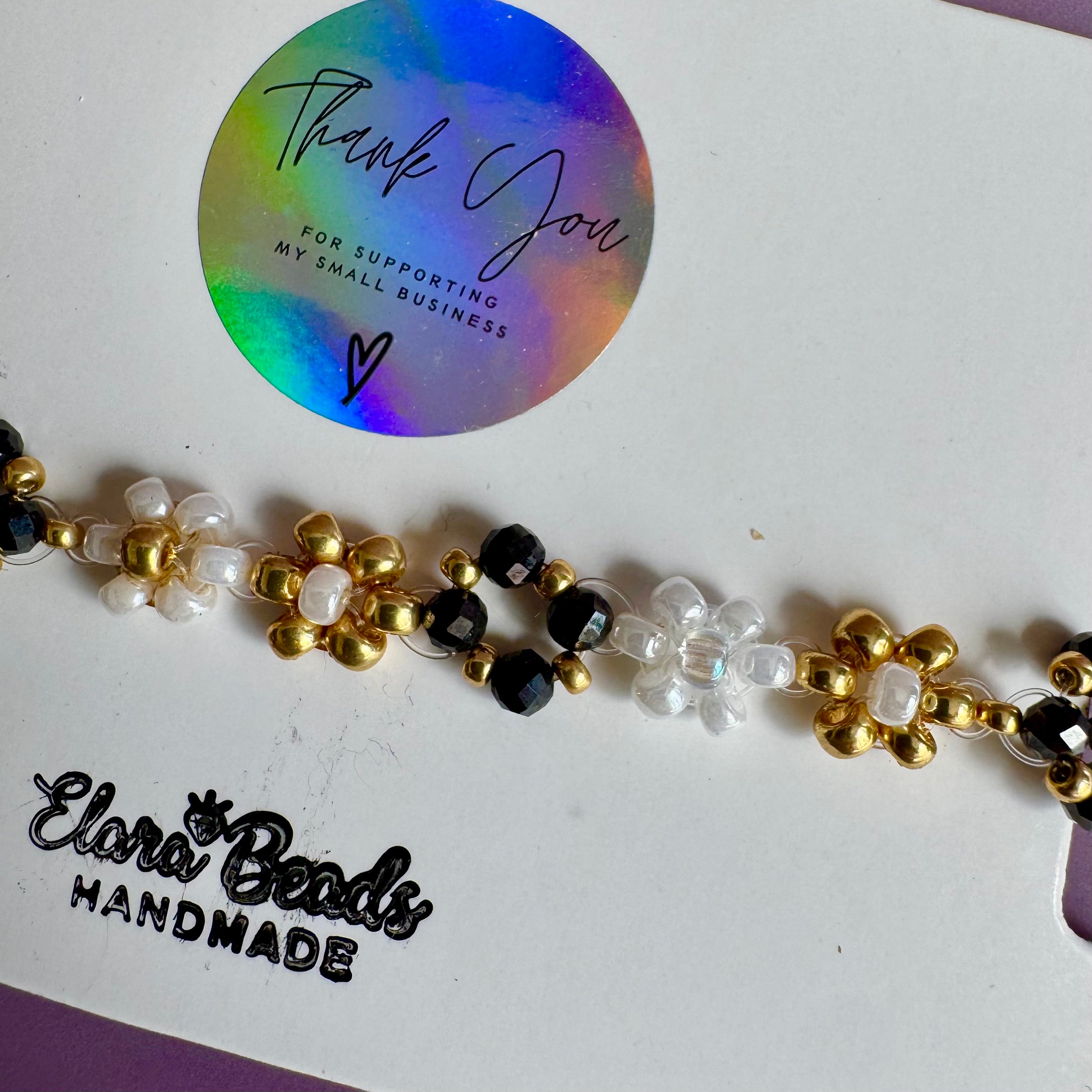 18k Gold Filled White Flower and Hematite Bracelet