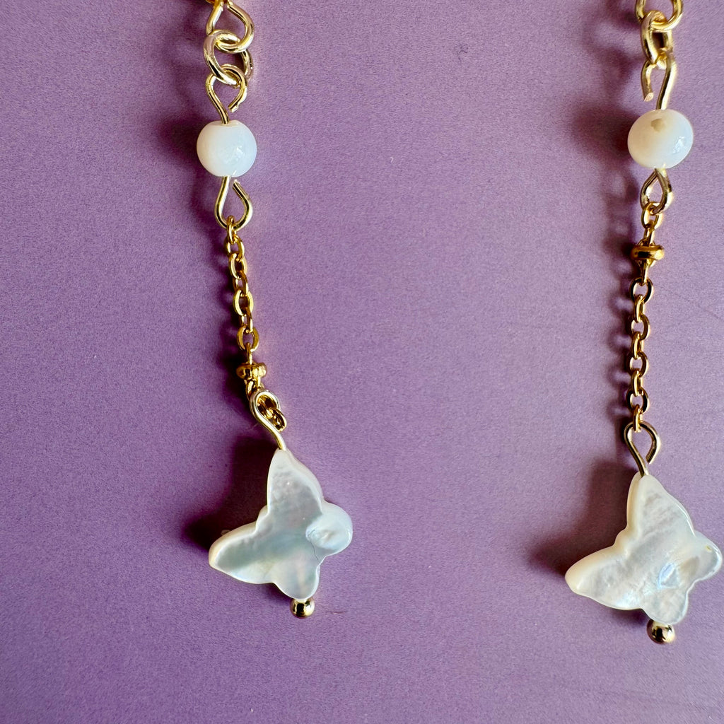 18k Gold Filled Pearl Butterfly Drop Earrings