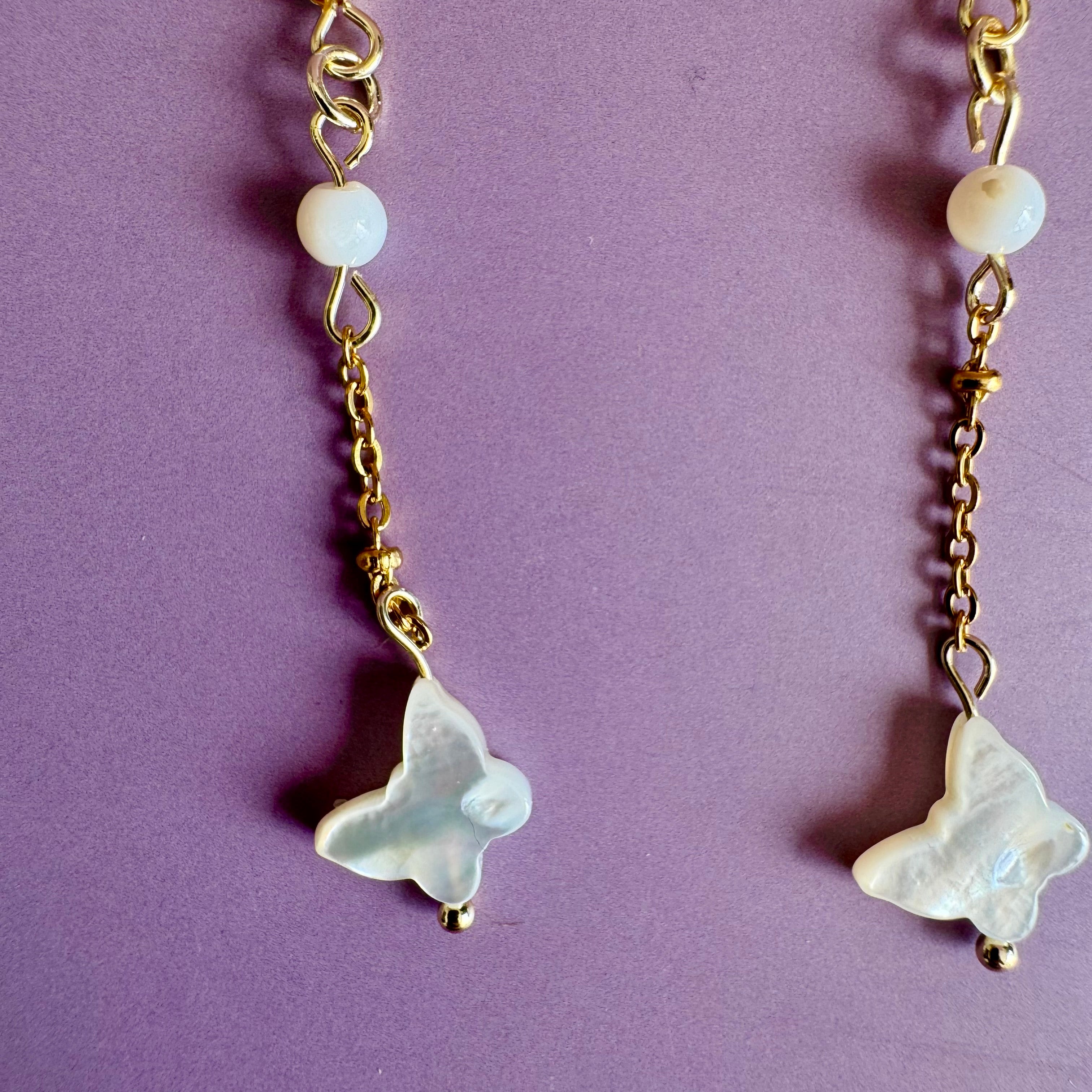 18k Gold Filled Pearl Butterfly Drop Earrings