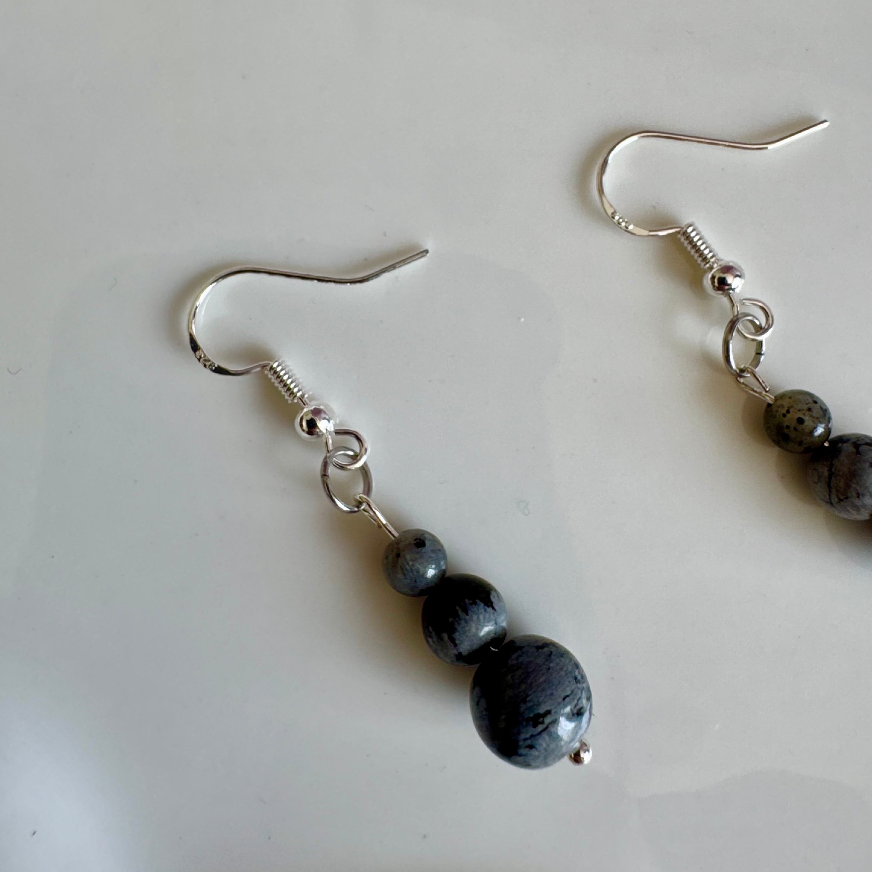 Stainless Steel Snowflake Obsidian Tiered Drop Earrings