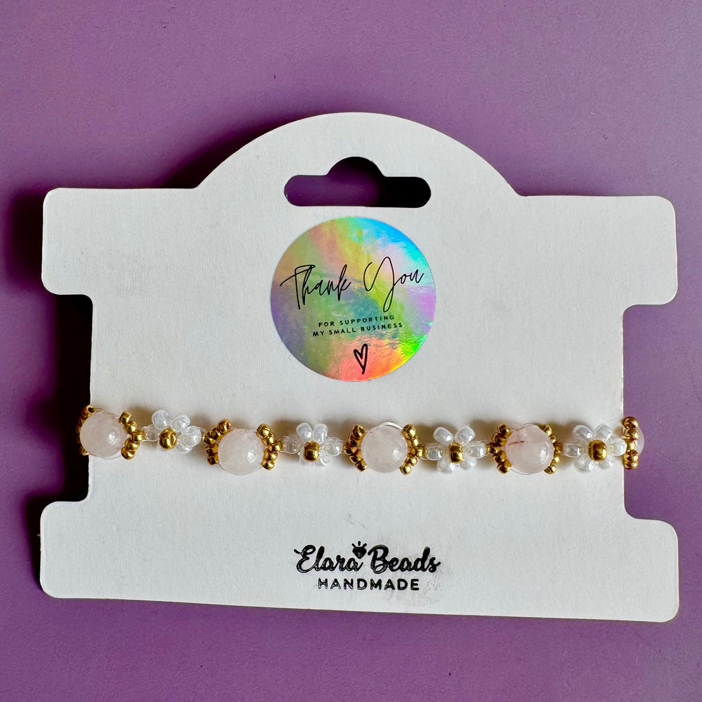18k Gold Filled White Flower and Genuine Pink Moonstone Bracelet