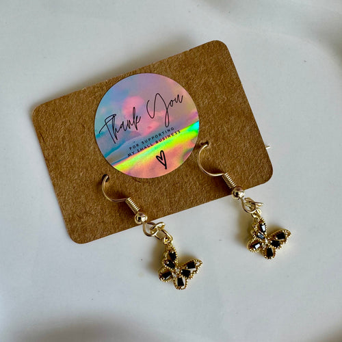 18K Gold Filled Black Butterfly Drop Earrings