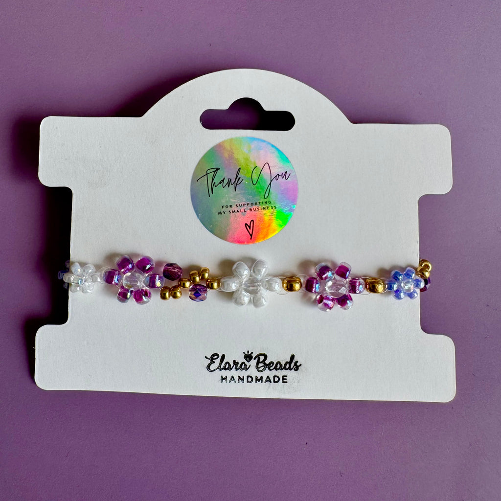 18k Gold Filled White, Lilac and Purple Flower Bracelet