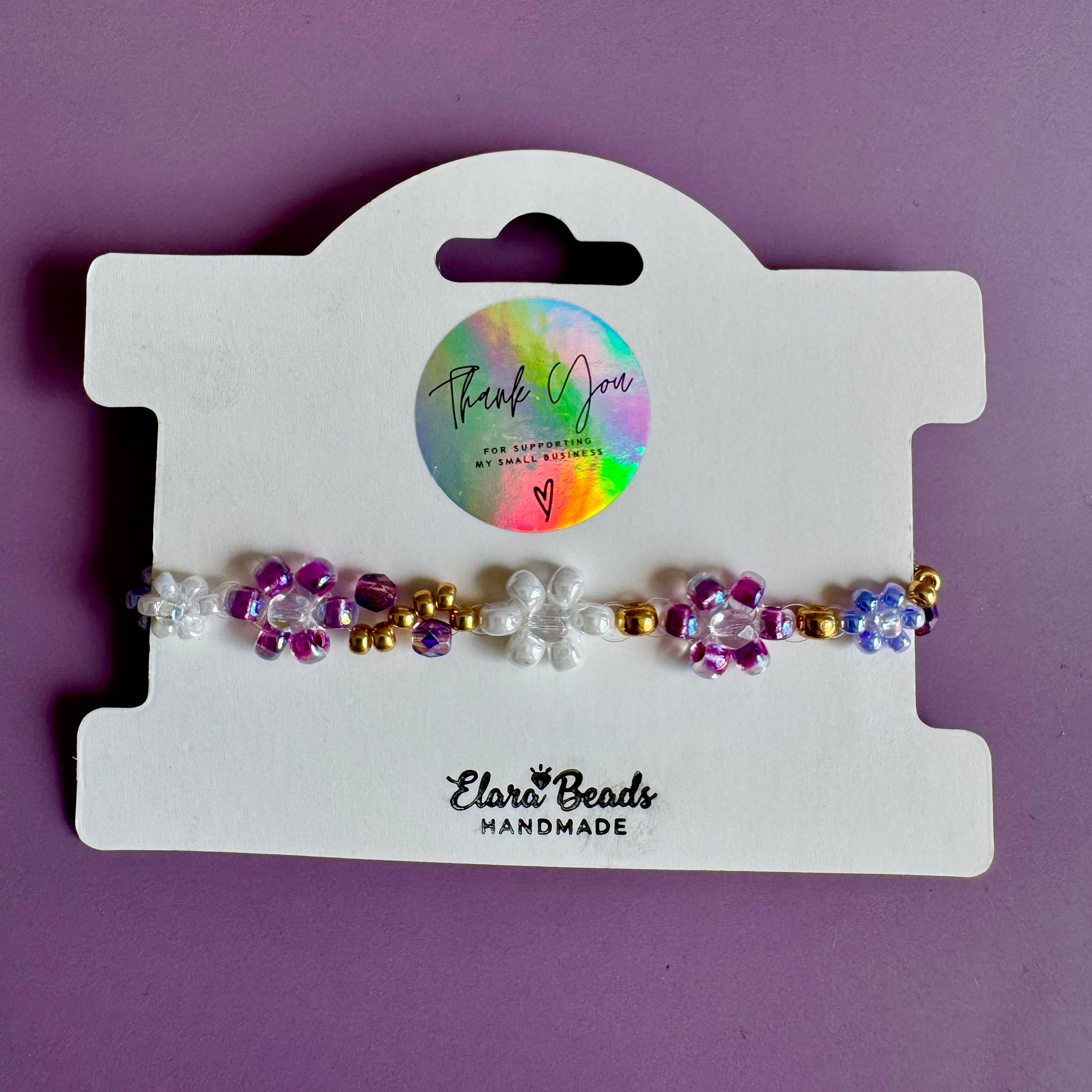 18k Gold Filled White, Lilac and Purple Flower Bracelet