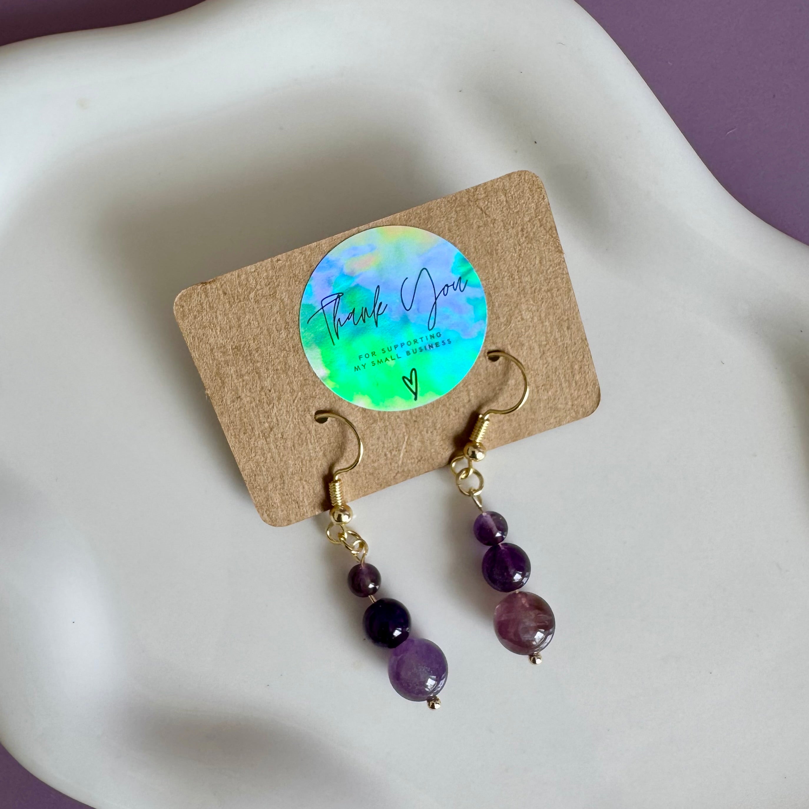 18k Gold Filled Purple Amethyst Tiered Earrings