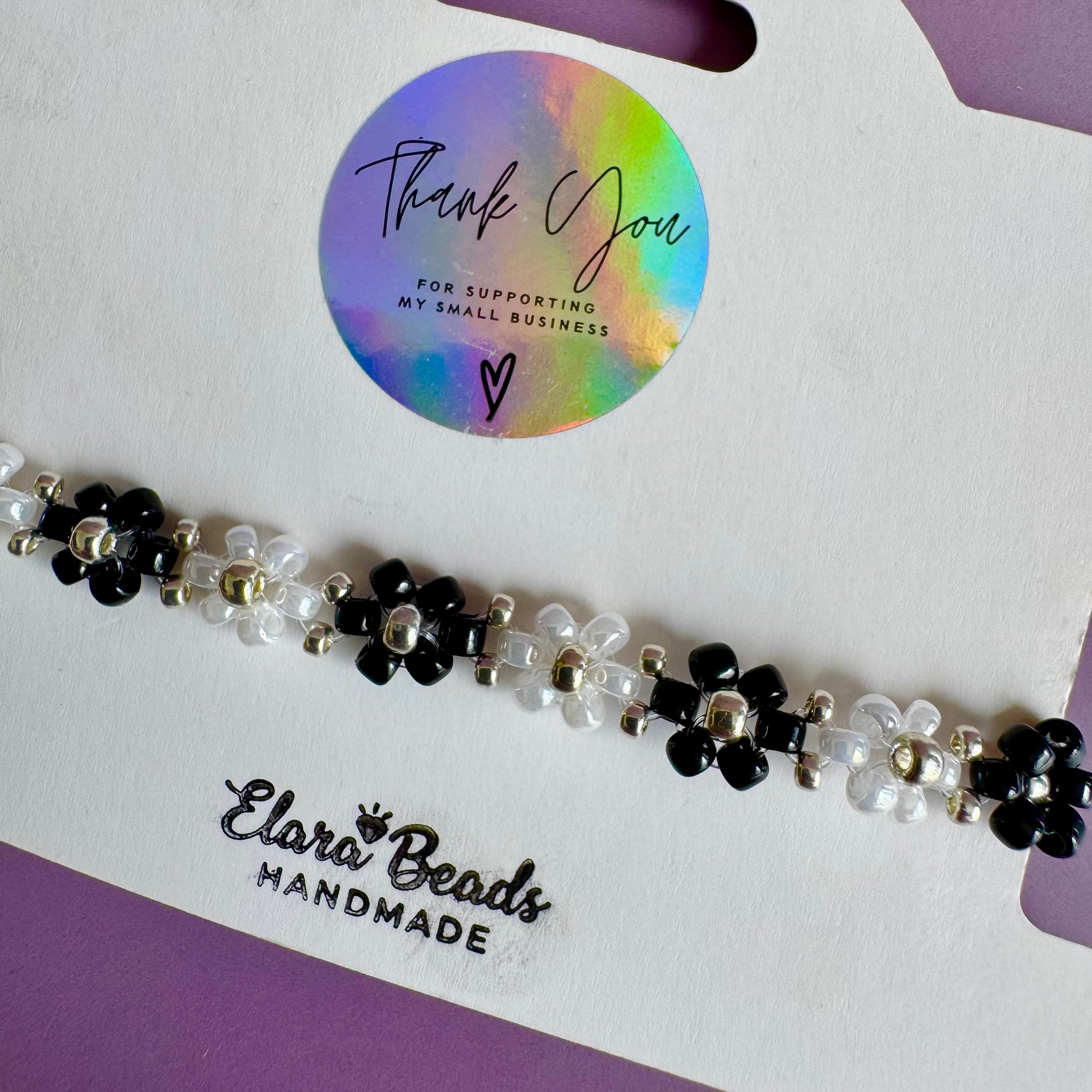 Black and White Miyuki Flower Bracelet | Sterling Silver