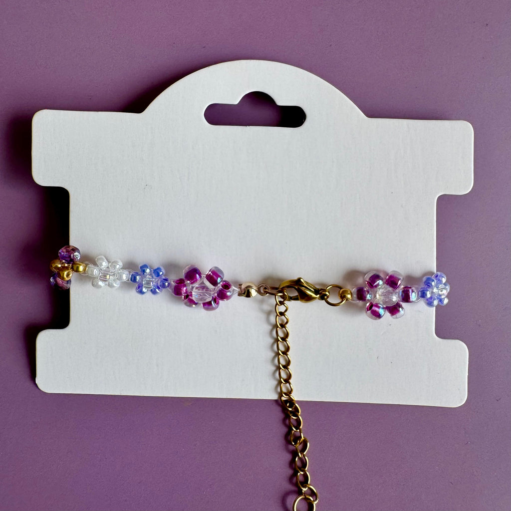 18k Gold Filled White, Lilac and Purple Flower Bracelet