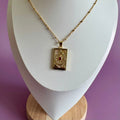 18k Gold Filled Mother of Pearl Tarot Card Necklace | Celestial Wheel Pendant | Satellite Chain Necklace