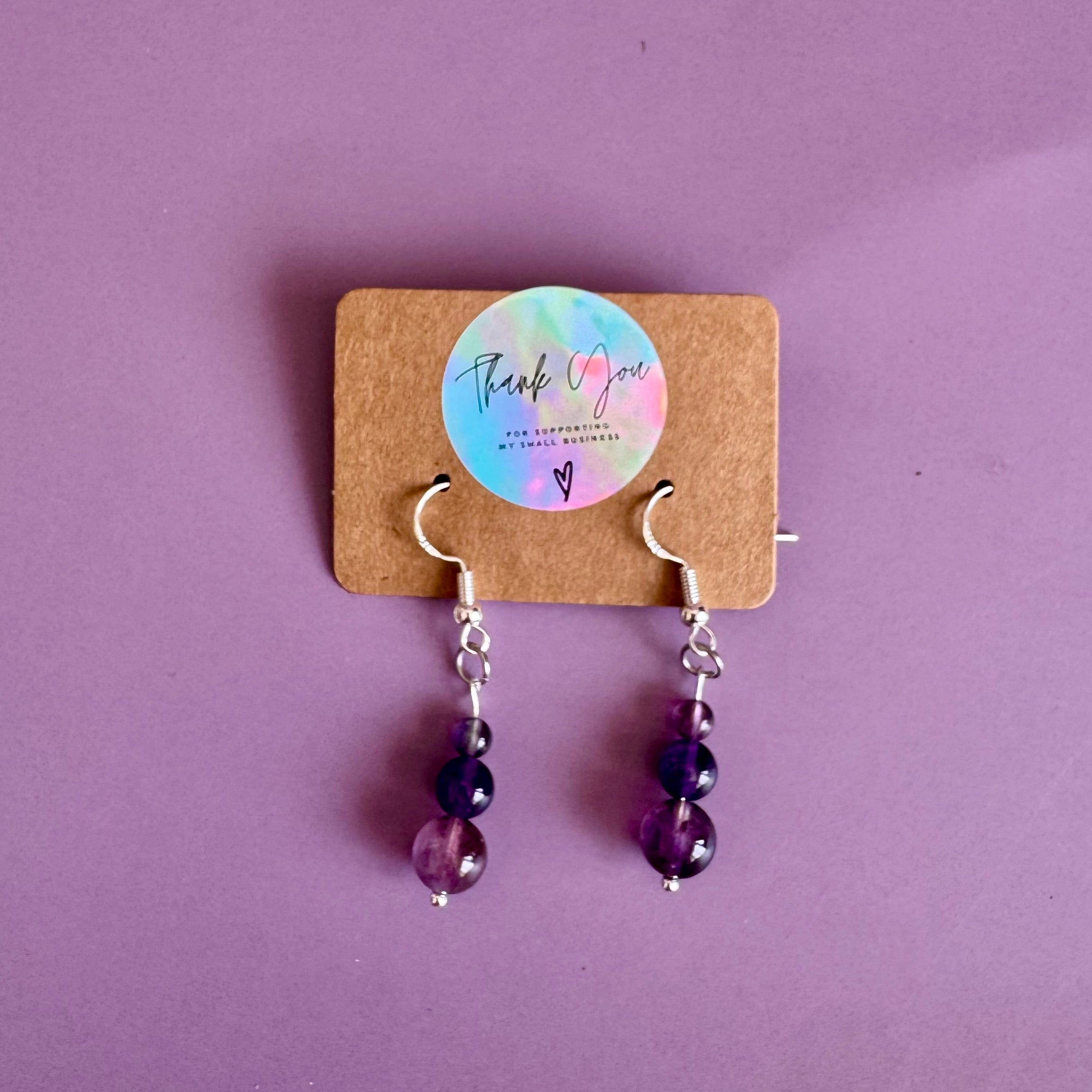 Stainless Steel Purple Amethyst Tiered Drop Earrings