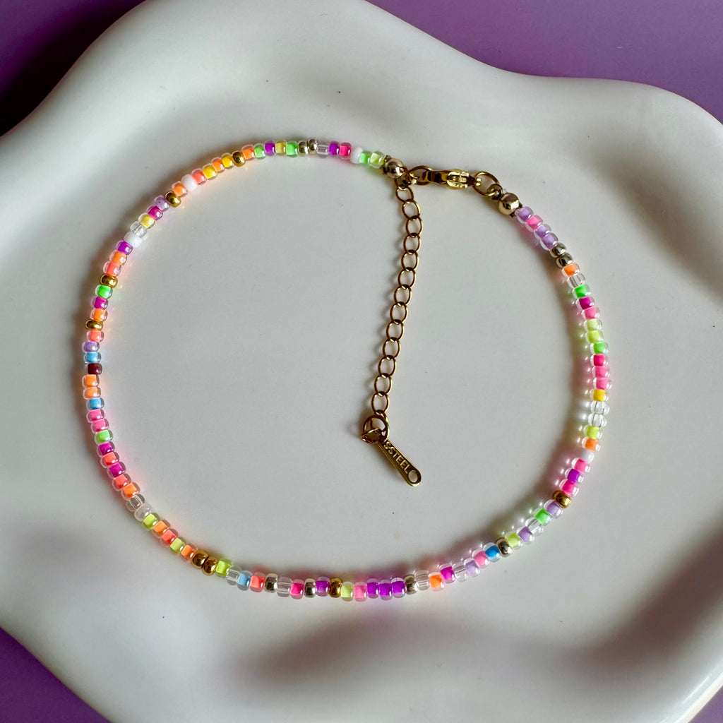 18k Gold Filled Candy Colour Beaded Anklet
