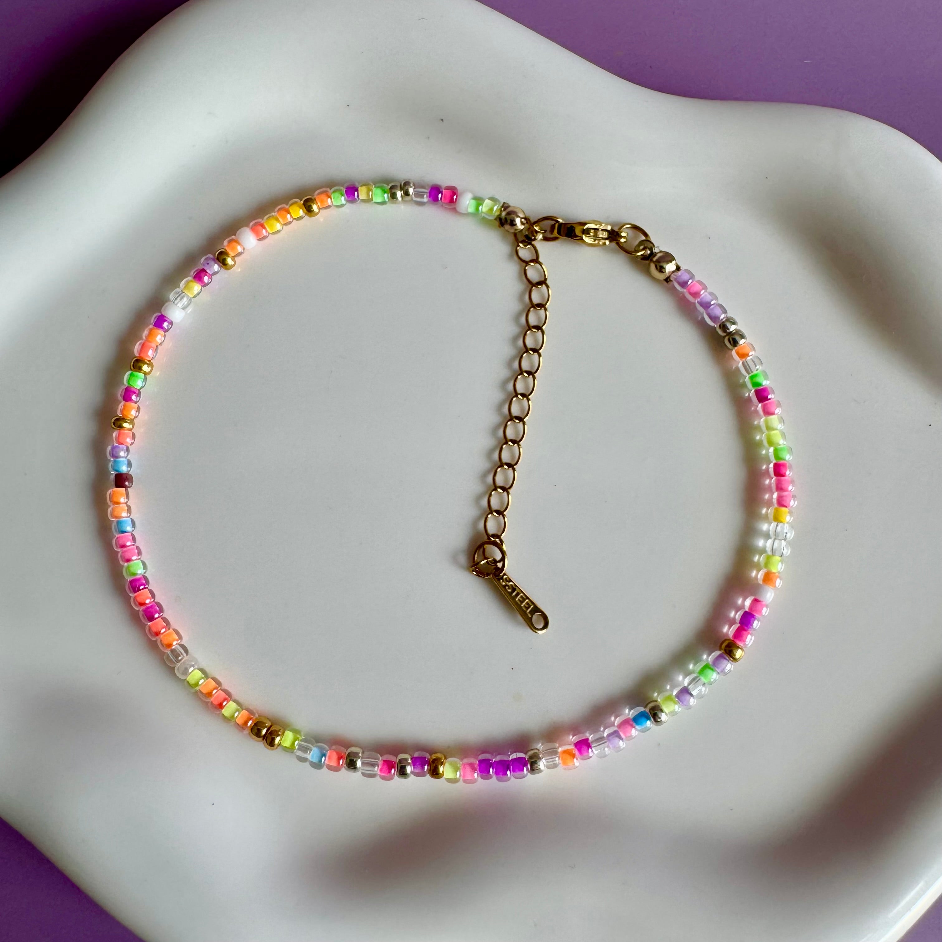 18k Gold Filled Candy Colour Beaded Anklet