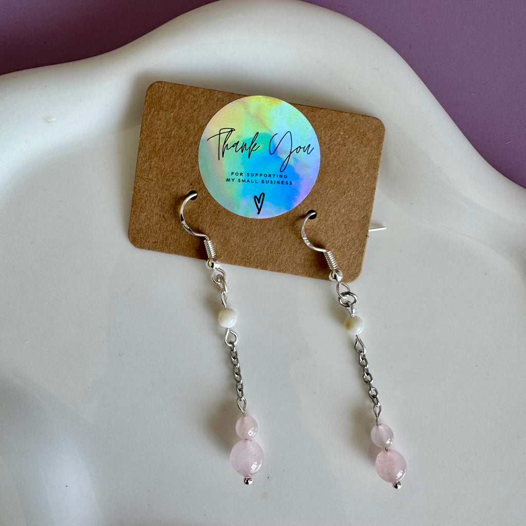 Rose Quartz and Pearl Stainless Steel Drop Earrings