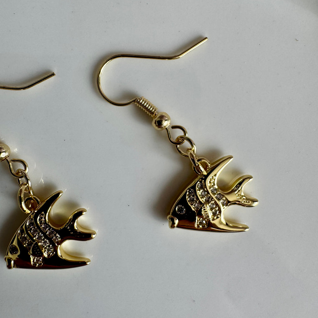 18k Gold Filled Tropic Fish Charm Earrings