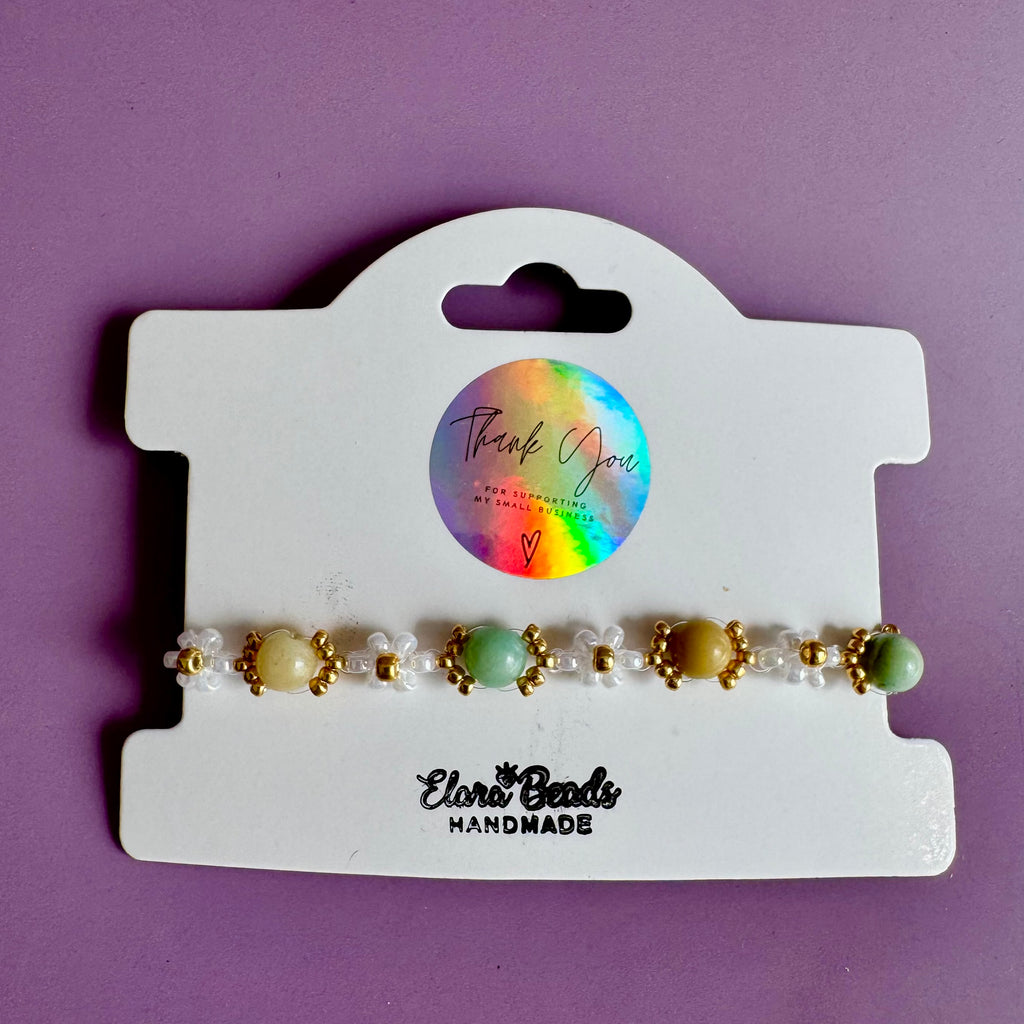18k Gold Filled White Flower and Genuine Amazonite Bracelet