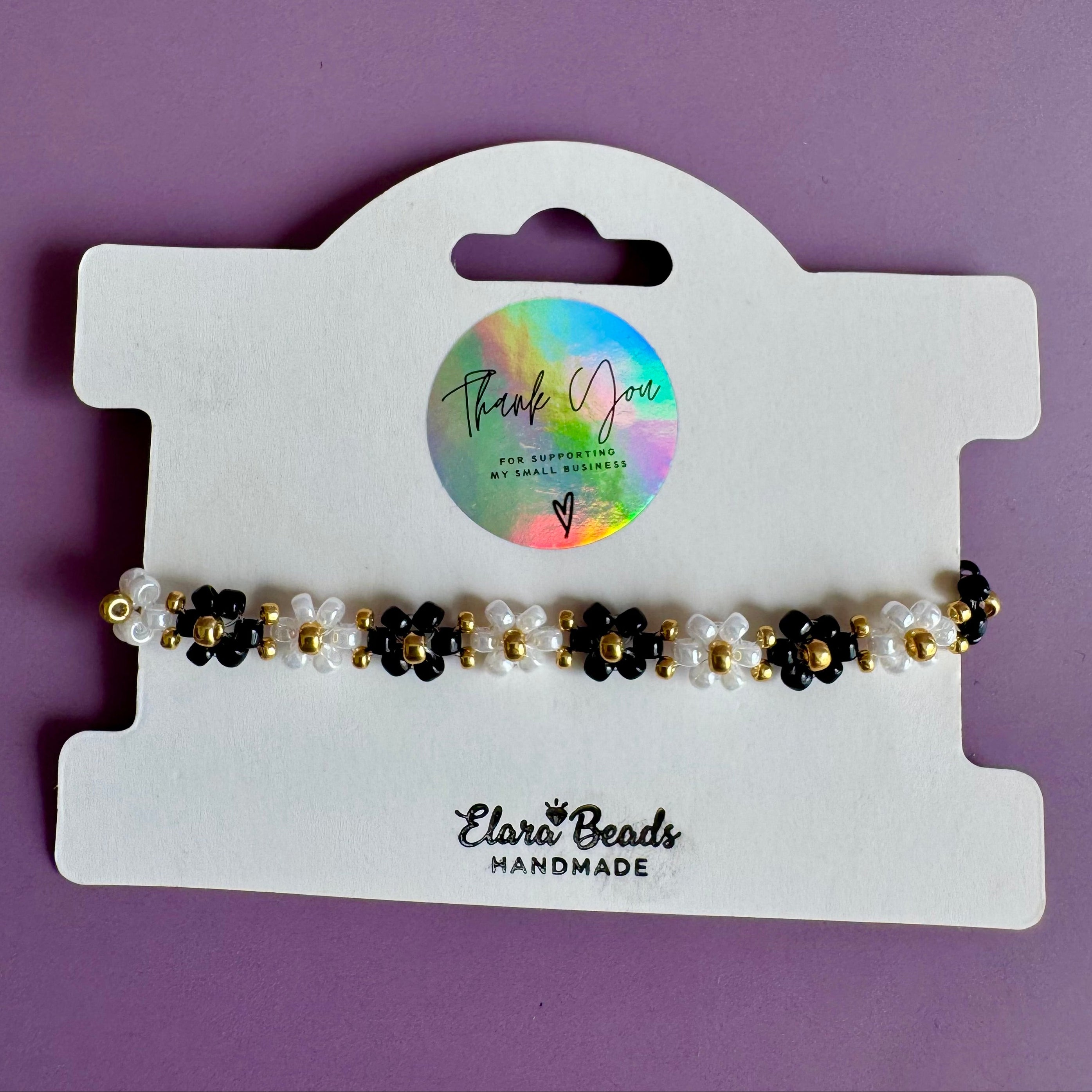 18k Gold Filled Black and White Flower Bracelet