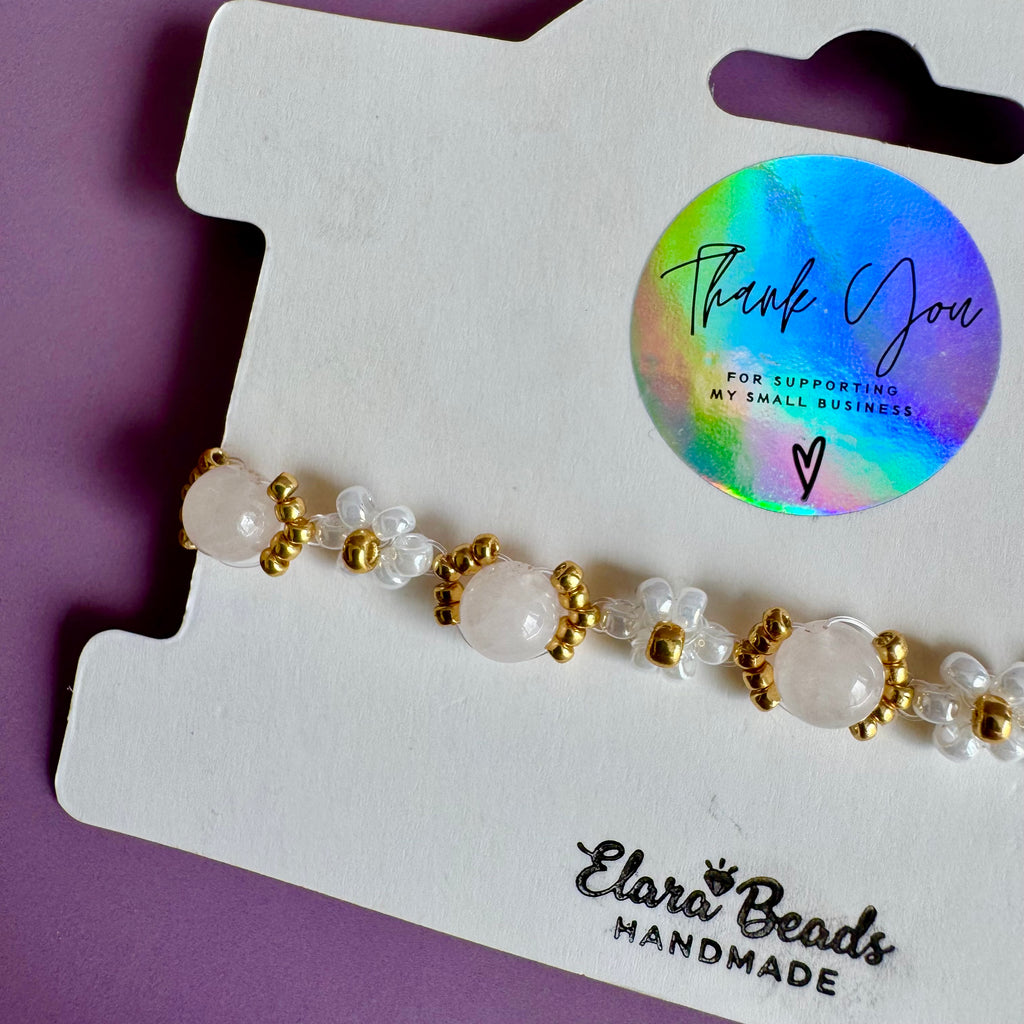 18k Gold Filled White Flower and Genuine Pink Moonstone Bracelet