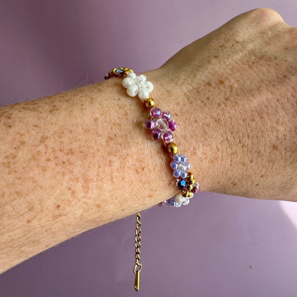 18k Gold Filled White, Lilac and Purple Flower Bracelet