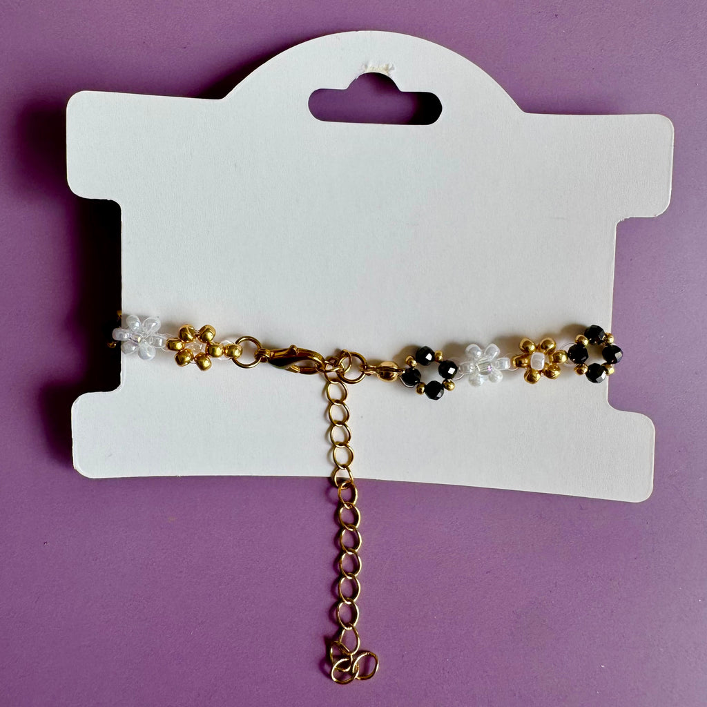 18k Gold Filled White Flower and Hematite Bracelet