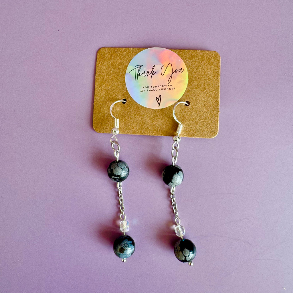 Stainless Steel Obsidian Drop Earrings