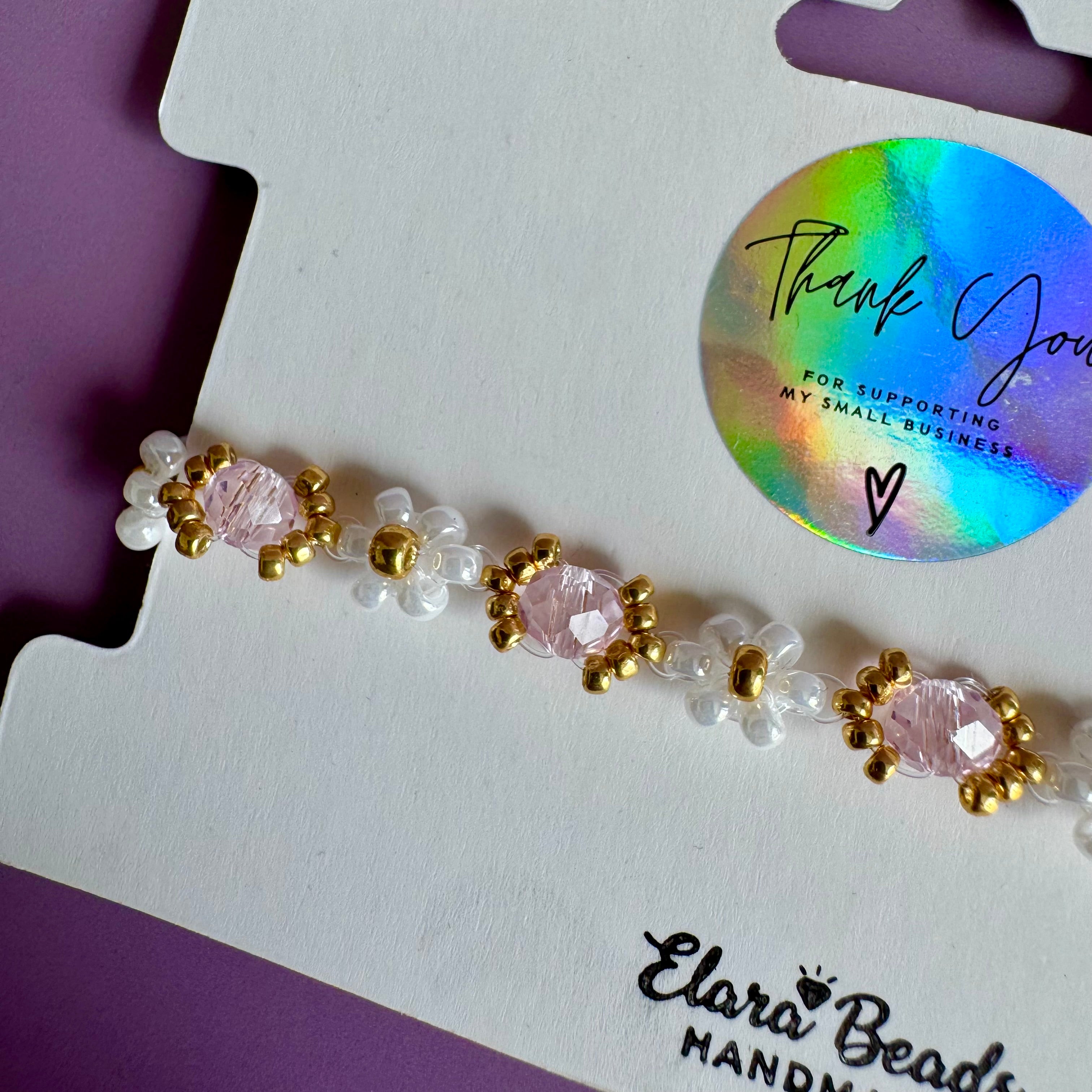 18k Gold Filled White Flower Bracelet with Rose Rondelles