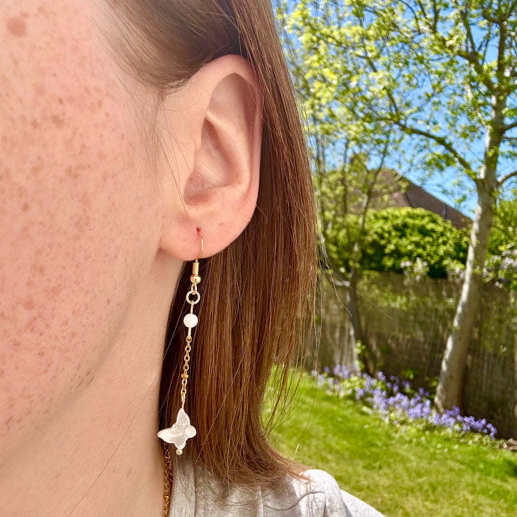 18k Gold Filled Pearl Butterfly Drop Earrings