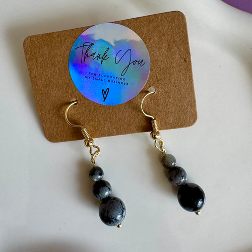 18k Gold Filled Black Obsidian Tiered Earrings