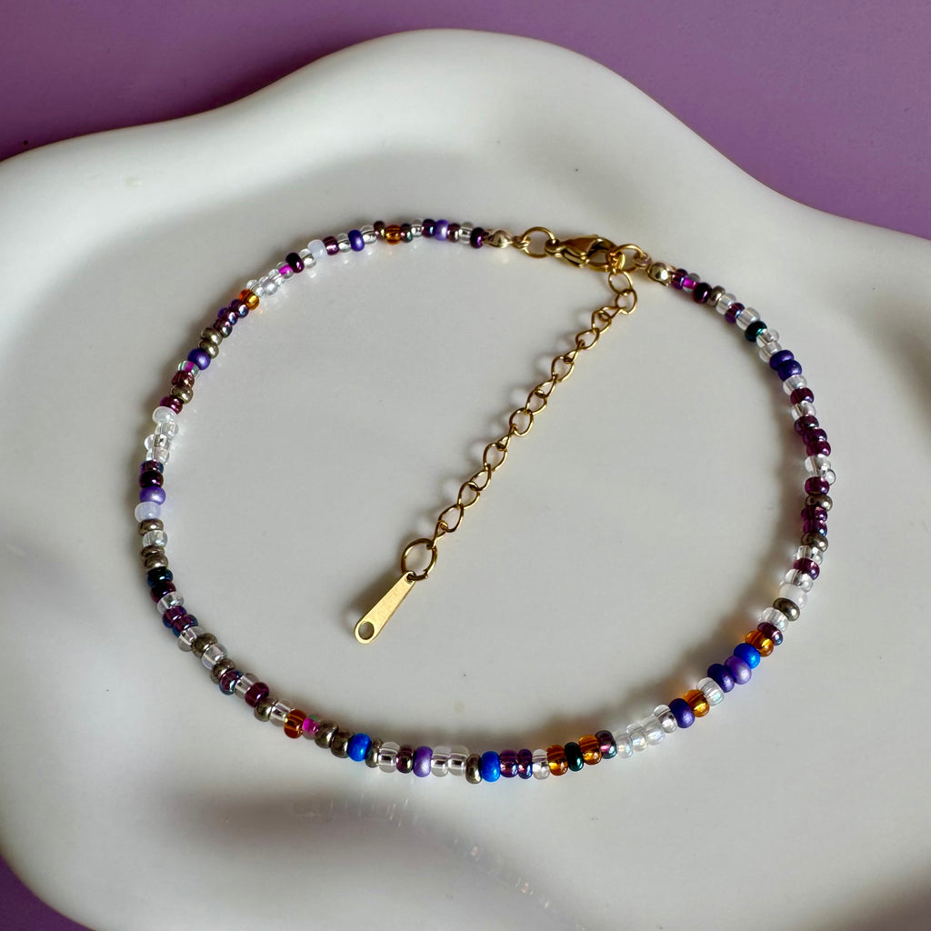 18k Gold Filled Midnight Tone Beaded Anklet