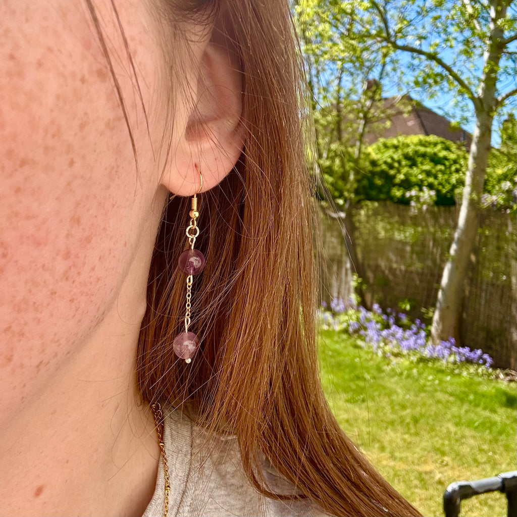 18k Gold Filled Purple Amethyst Drop Earrings