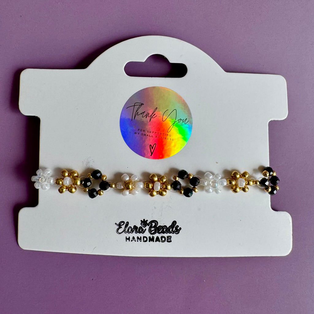 18k Gold Filled White Flower and Hematite Bracelet