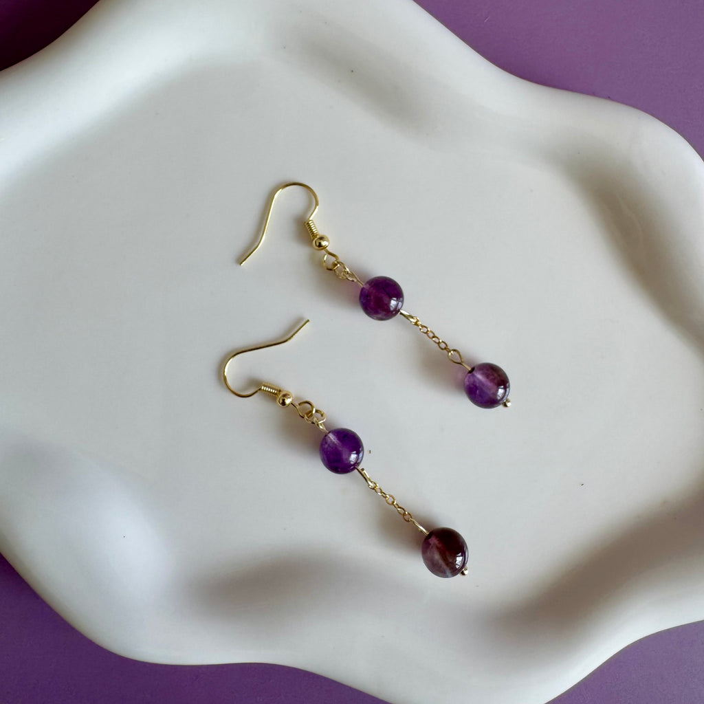 18k Gold Filled Purple Amethyst Drop Earrings