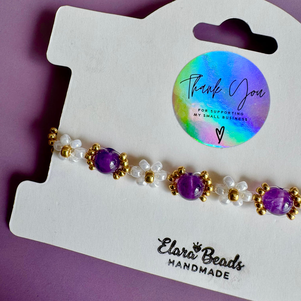 18k Gold Filled White Flower and Genuine Amethyst Bracelet
