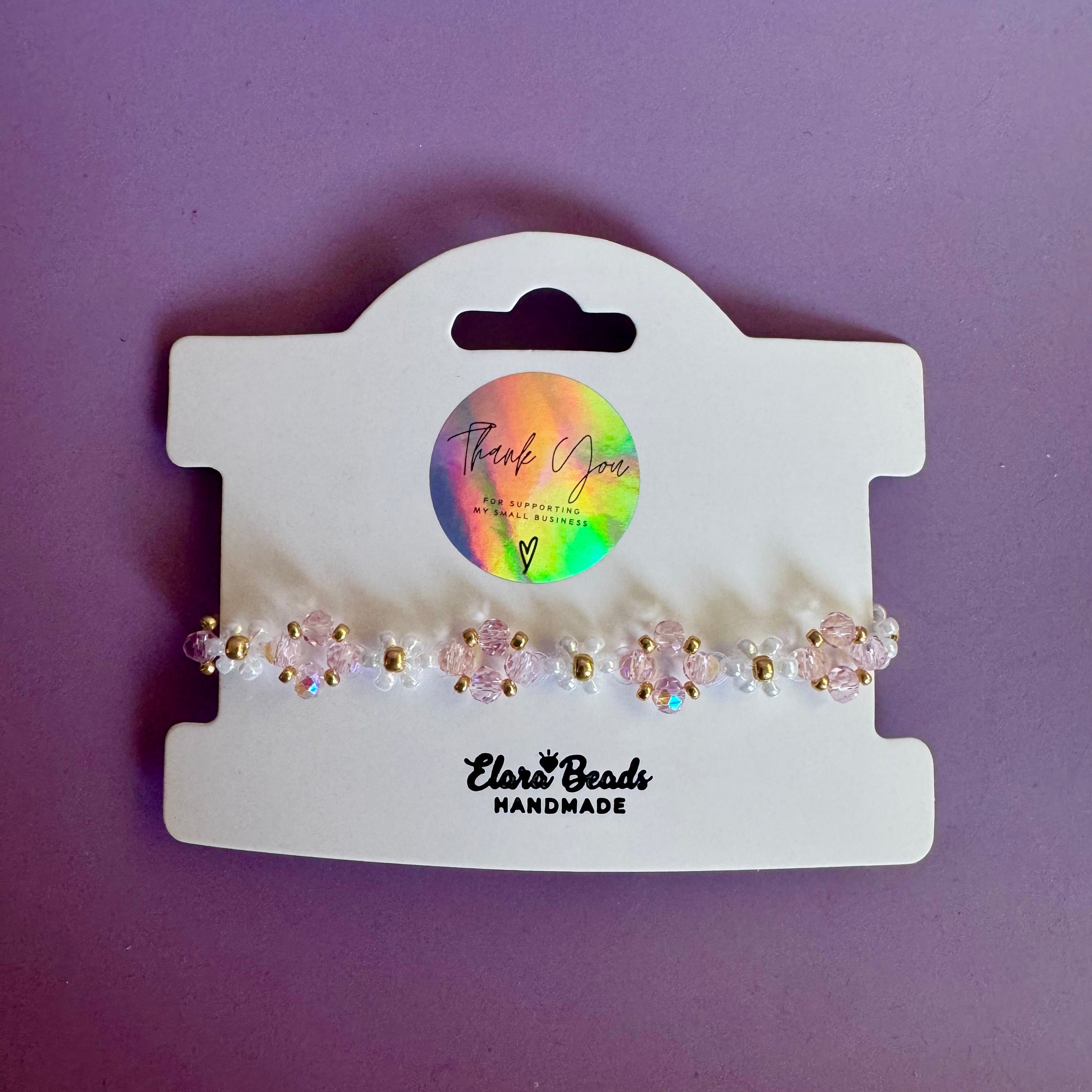 18k Gold Filled White Flower Bracelet with Rose Rondelles