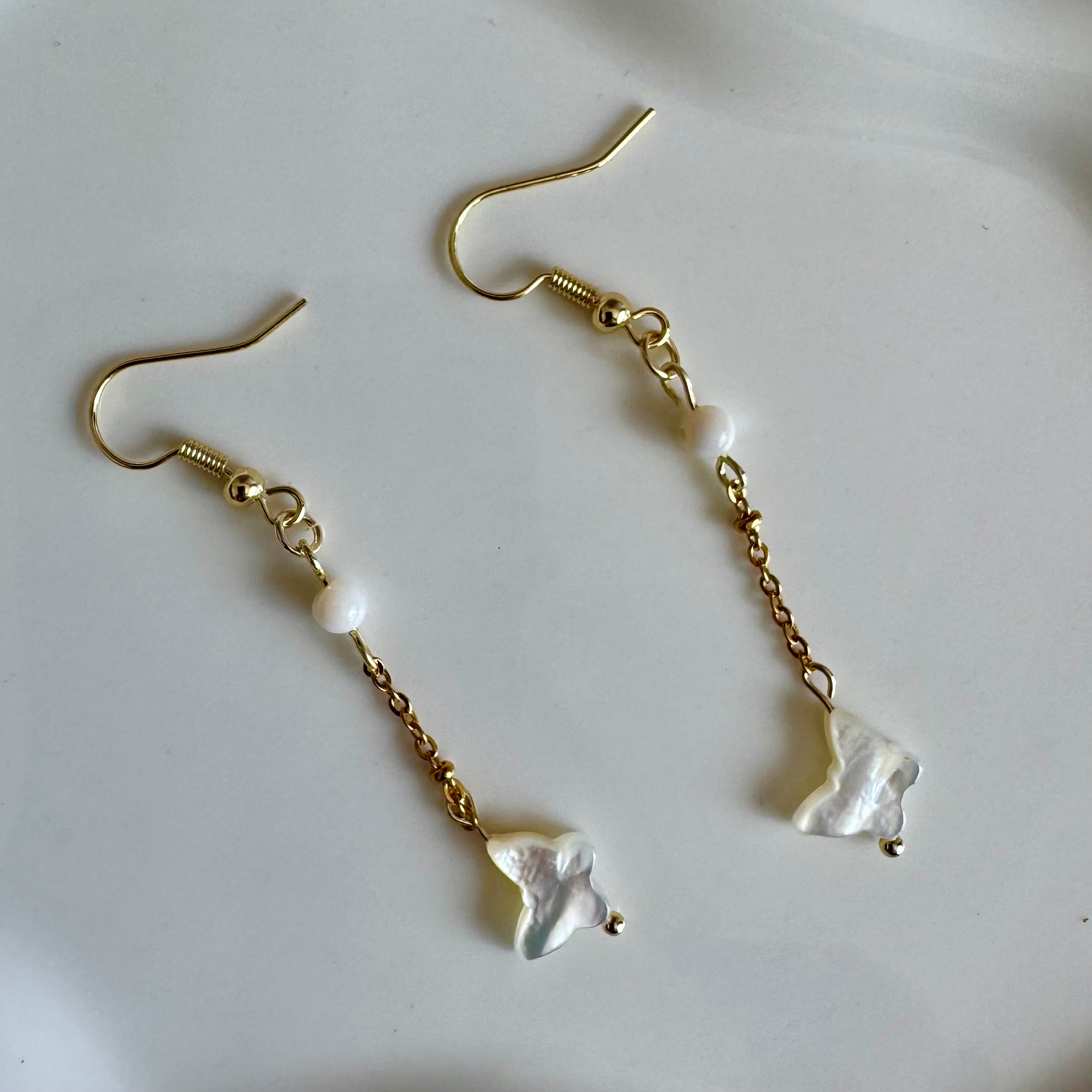 18k Gold Filled Pearl Butterfly Drop Earrings