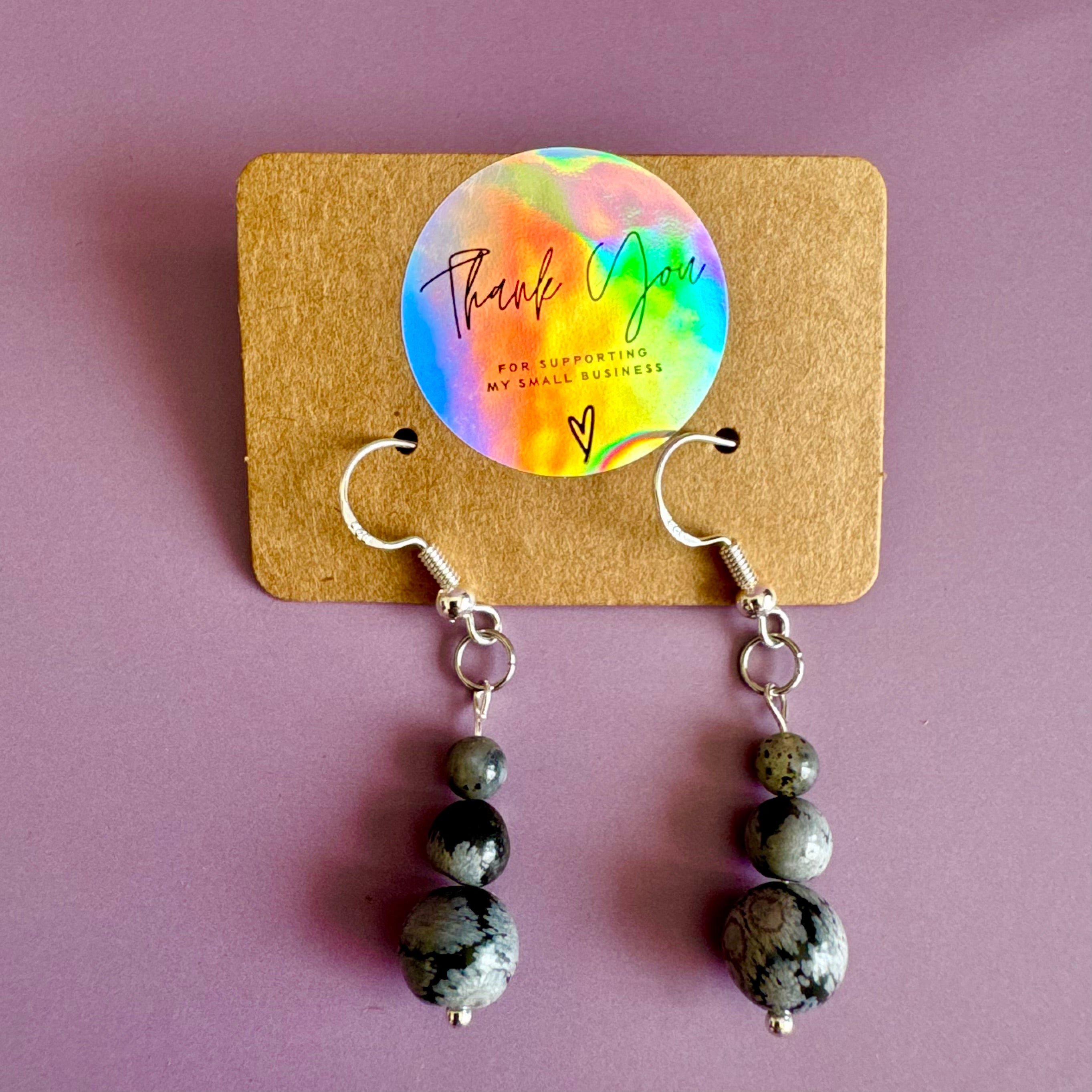 Stainless Steel Snowflake Obsidian Tiered Drop Earrings