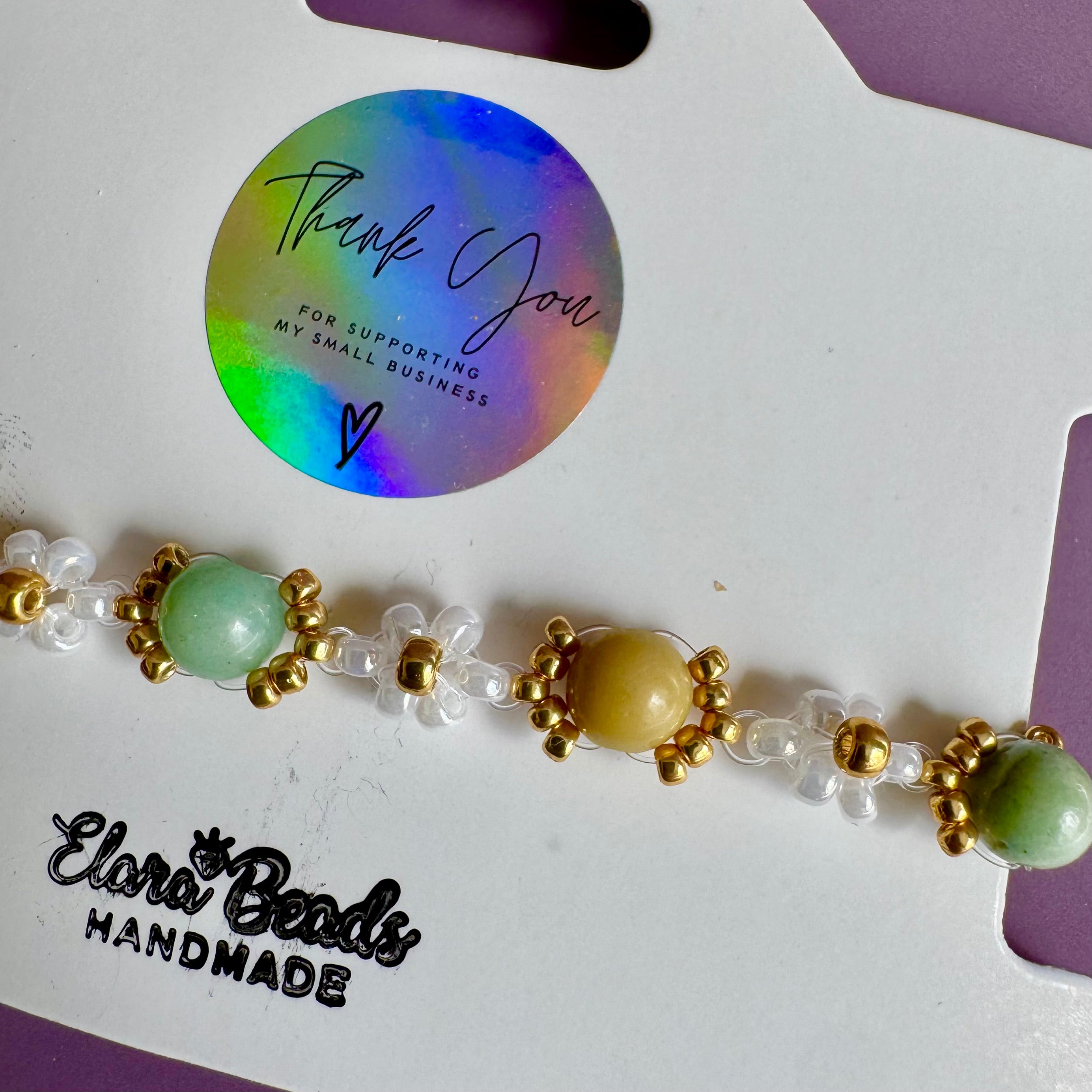 18k Gold Filled White Flower and Genuine Amazonite Bracelet