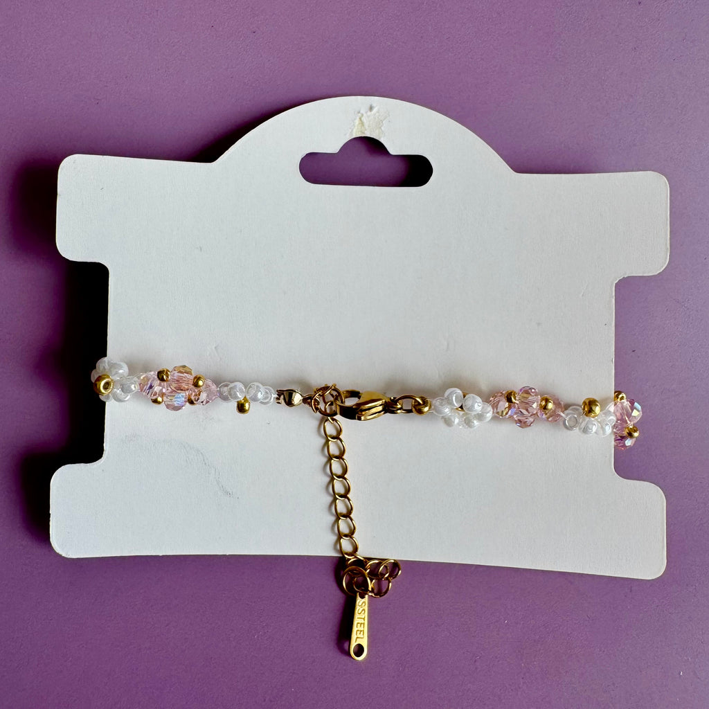 18k Gold Filled White Flower Bracelet with Rose Rondelles