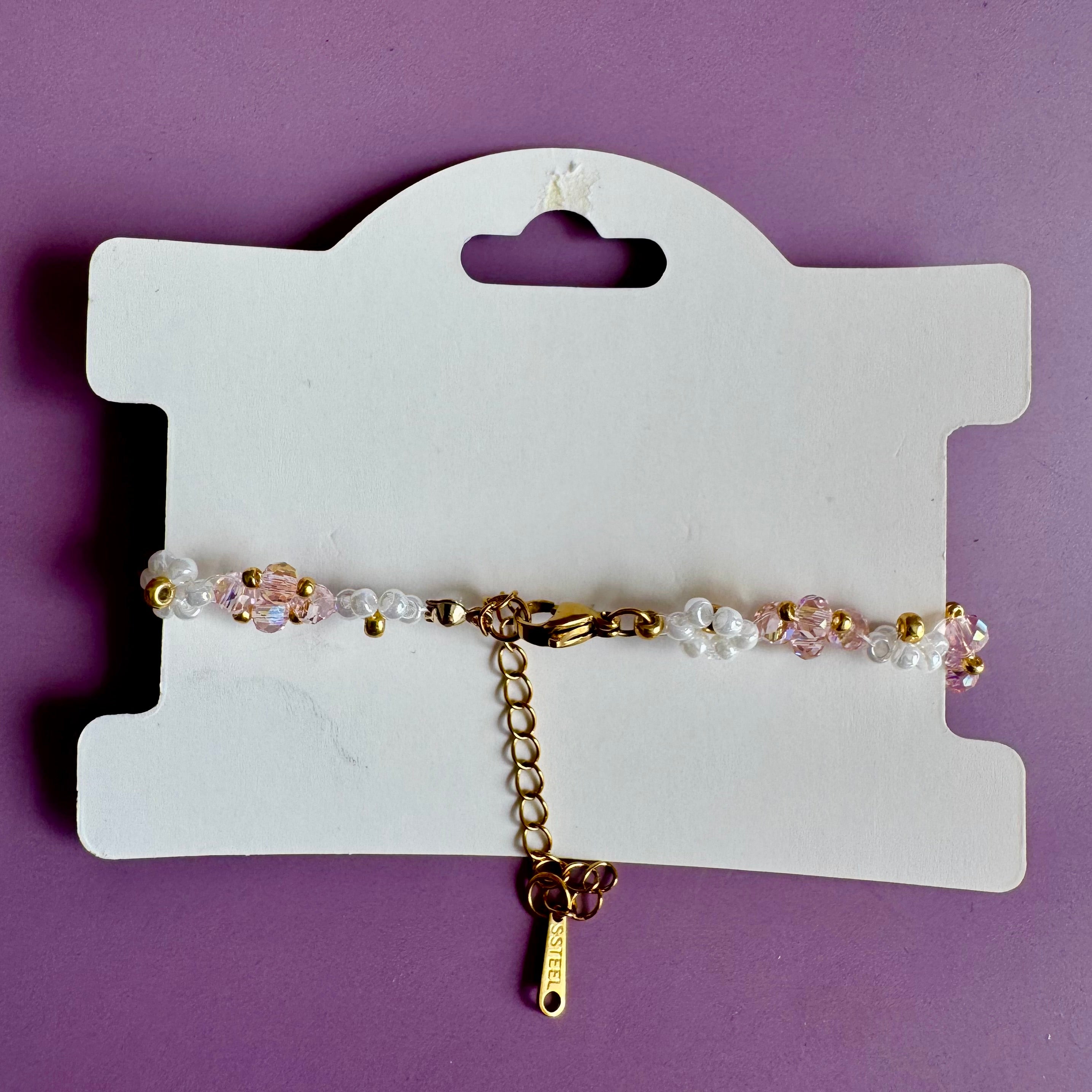 18k Gold Filled White Flower Bracelet with Rose Rondelles