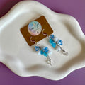Blue and White Flower Bouquet Drop Earrings in Stainless Steel