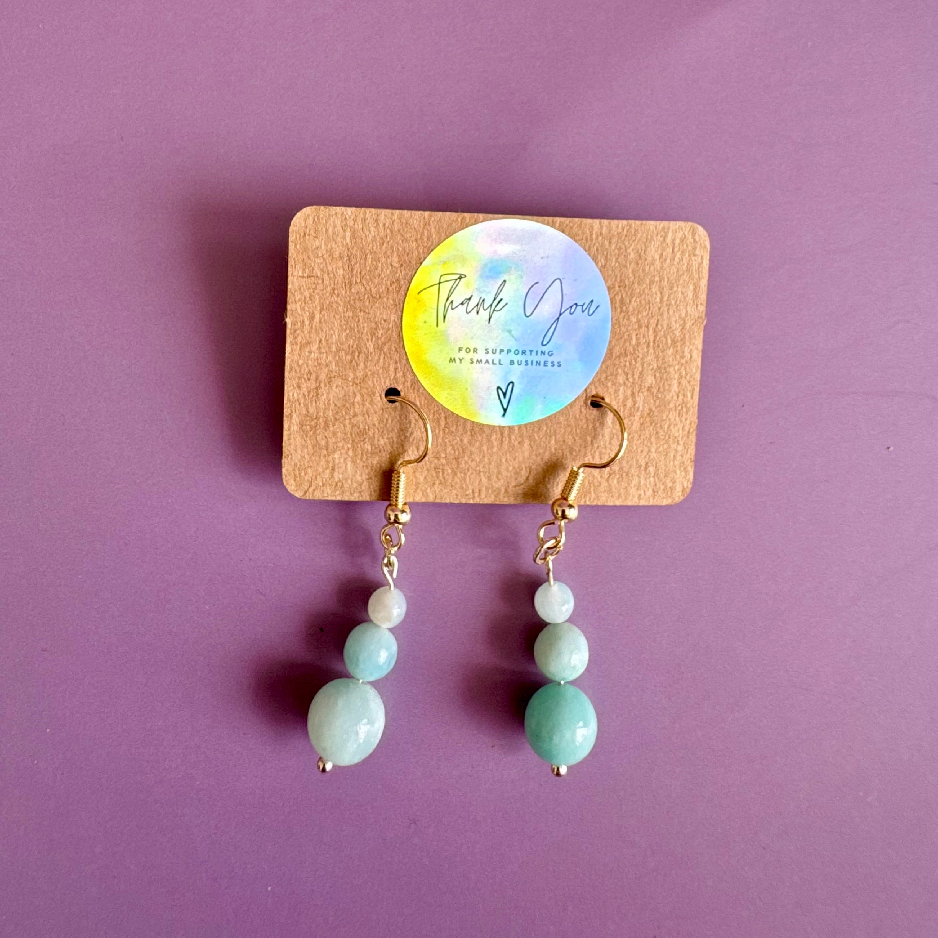 Stainless Steel Amazonite Tiered Drop Earrings