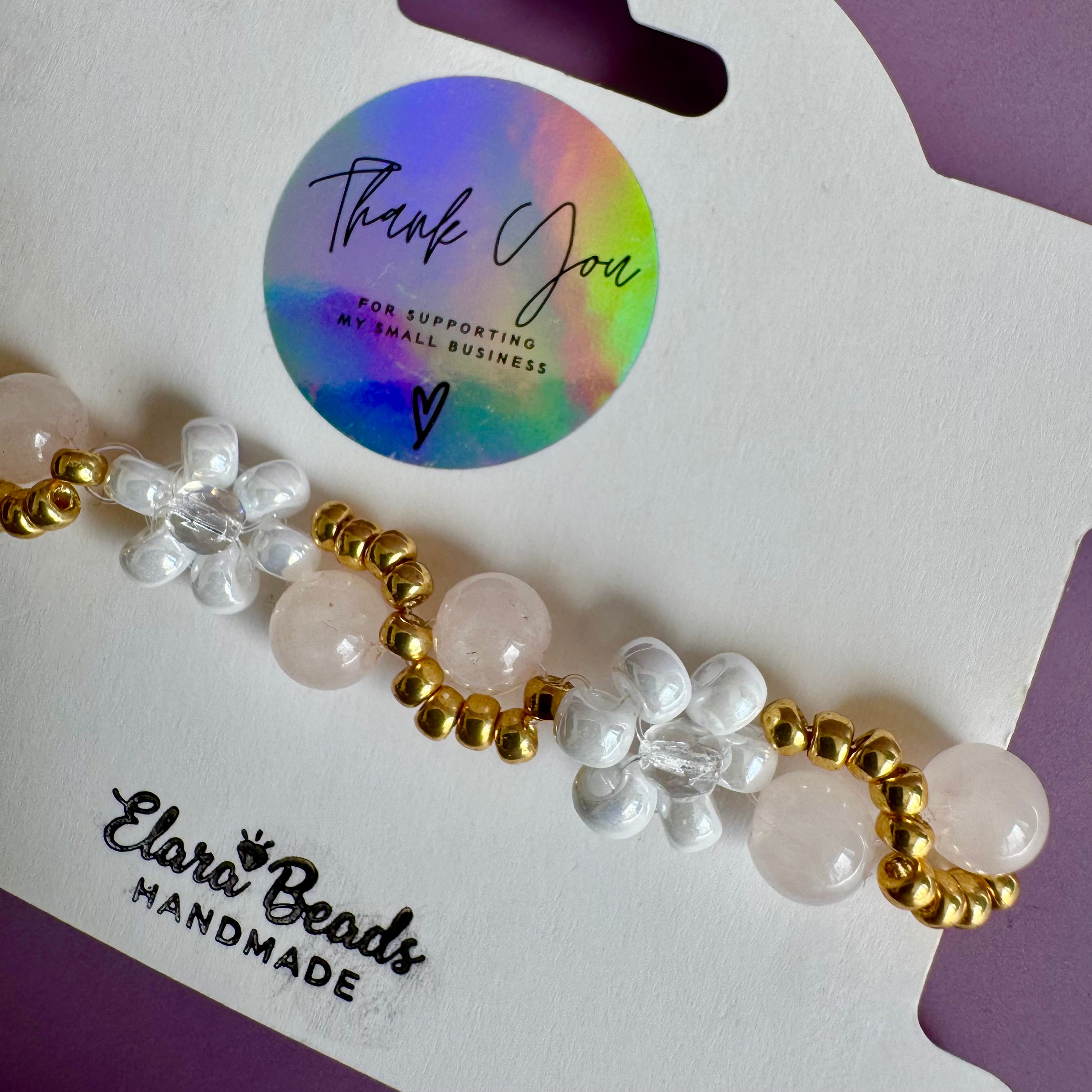 18k Gold Filled White Flower and Pink Moonstone Bracelet