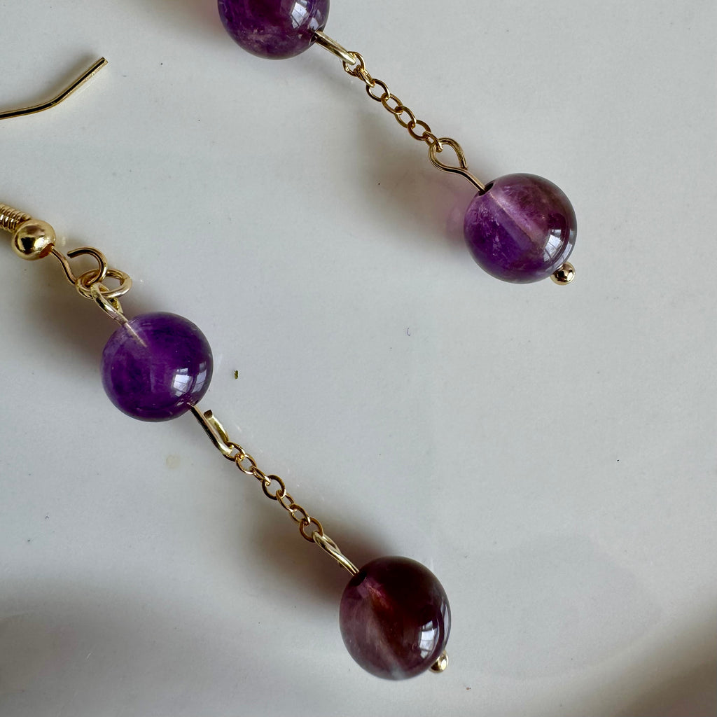 18k Gold Filled Purple Amethyst Drop Earrings