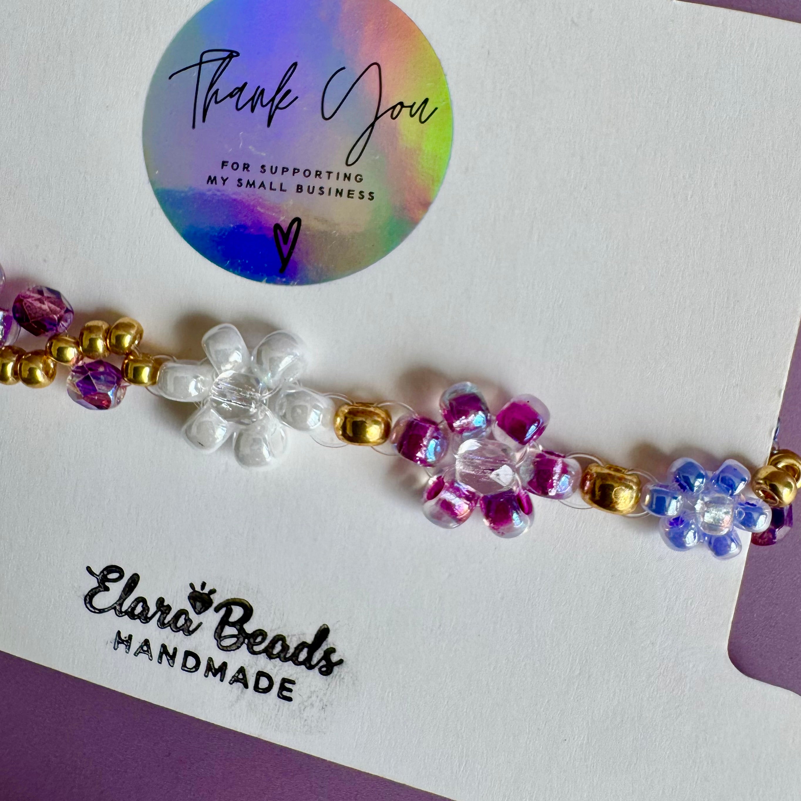 18k Gold Filled White, Lilac and Purple Flower Bracelet