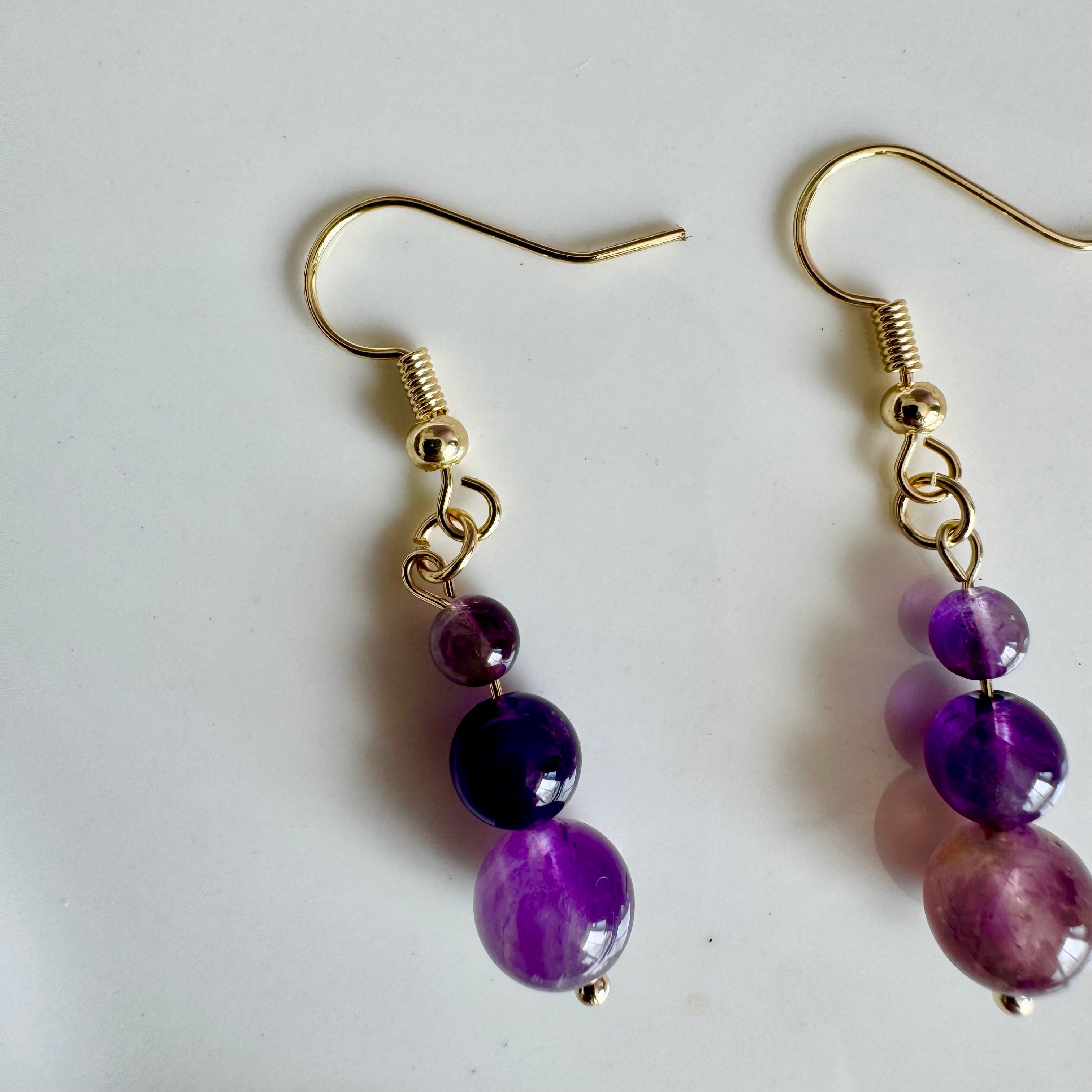 18k Gold Filled Purple Amethyst Tiered Earrings