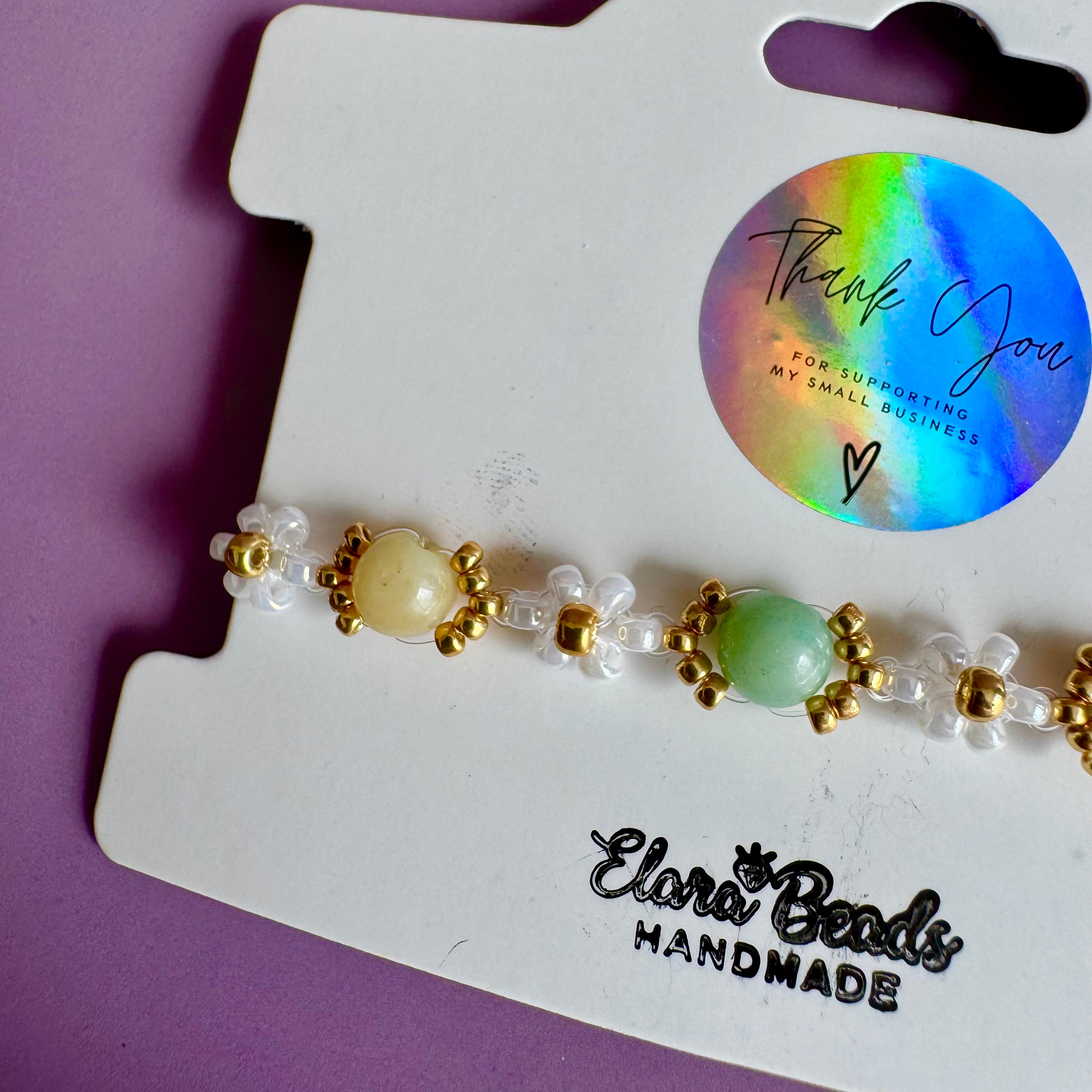 18k Gold Filled White Flower and Genuine Amazonite Bracelet