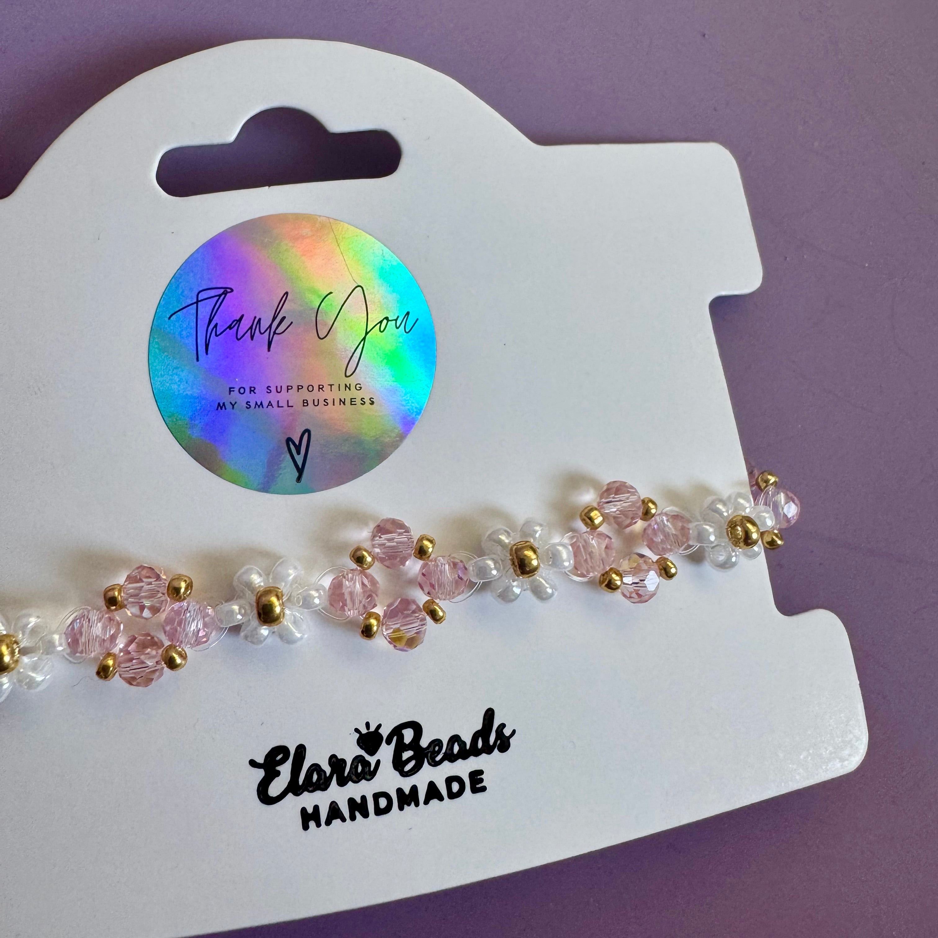 18k Gold Filled White Flower Bracelet with Rose Rondelles