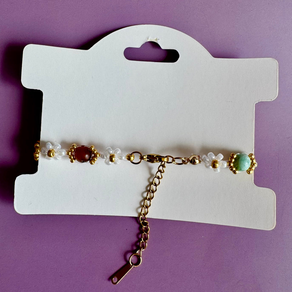 18k Gold Filled White Flower and Genuine Amazonite Bracelet