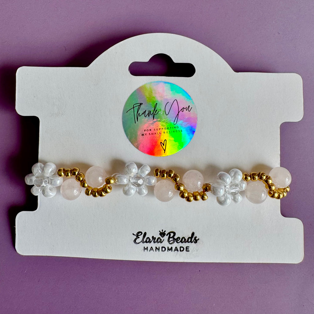 18k Gold Filled White Flower and Pink Moonstone Bracelet